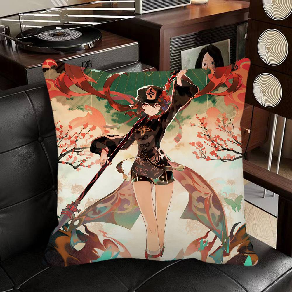 Genshin Impact Hu Tao Game Pillow Case Square Pillow Bedroom Sofa Leisure Comfort Cushion Car Home Decoration