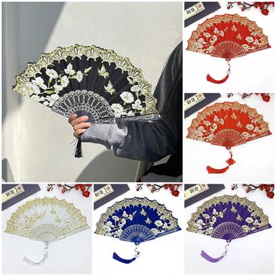 Vintage Silk Folding Fan Chinese Art Crafts Gift Home Decorations Dance Hand Fan Bamboo Room Decor Wood Bamboo Fans Ventilador