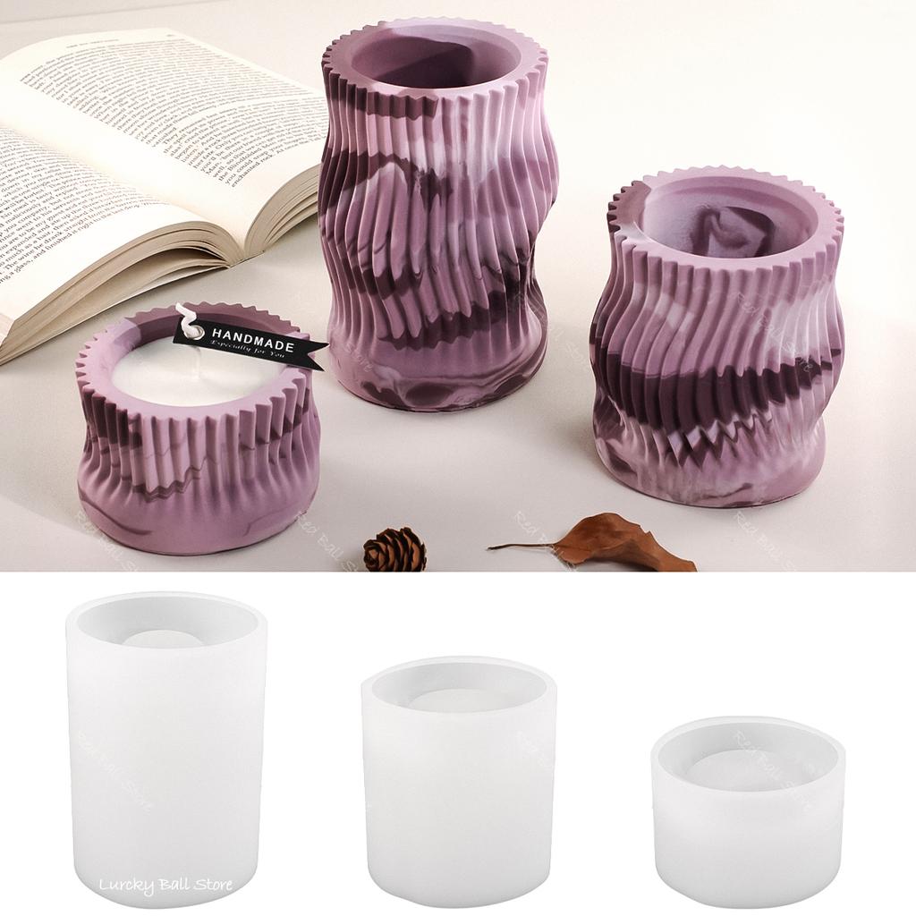 Concrete Stripe Candle Jar Silicone Mold Simplicity Wave Storage Tank Ornament Cement Plaster Flowerpot Resin Molds Home Decor