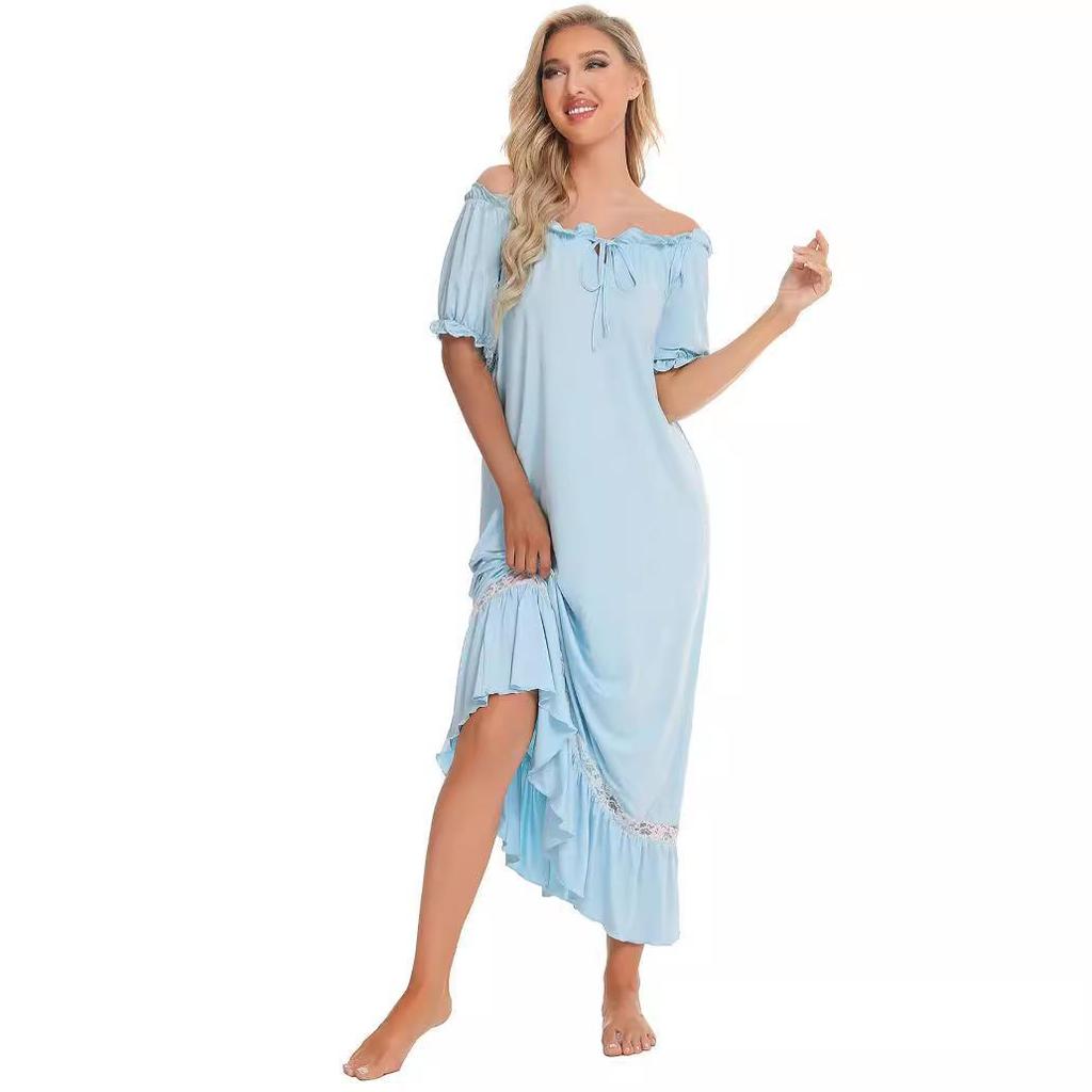 2026 New Women's Short-Sleeved Pajama Nightdress: Comfortable European and American Loungewear