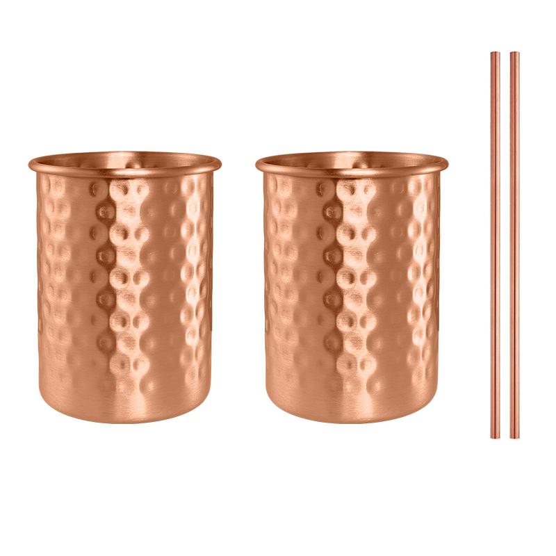 2/4PCS Pure Copper Moscow Mule Mug With Straw 400ml Durable Coppery Beer Mugs Coffee Mug Milk Cup Cocktail Pure Copper Bar Cup 400ml
