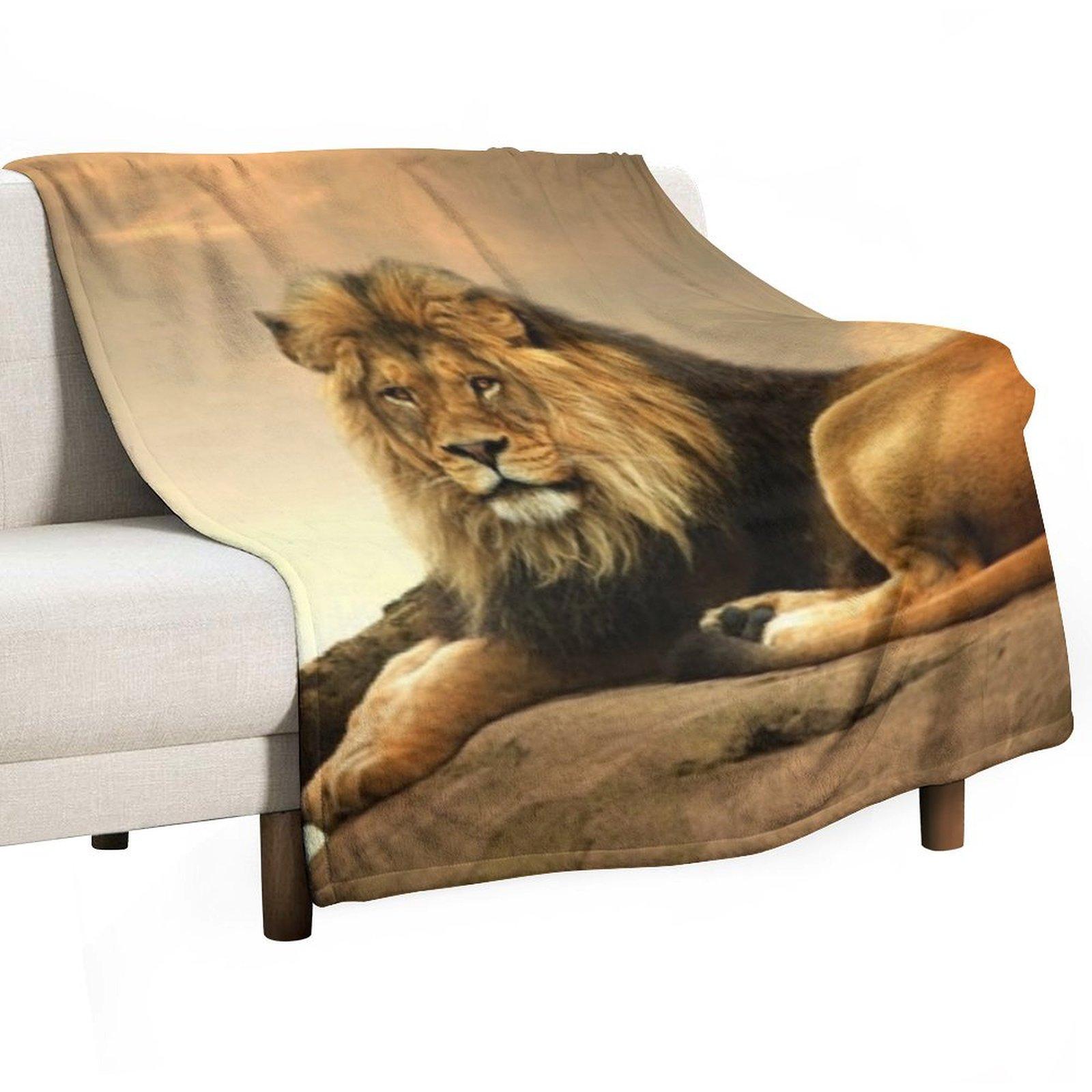 Самец льва сидит на закате Плед Роскошные Одеяла Для Диванов одеяла и Дизайнерские Одеяла 30x40in
