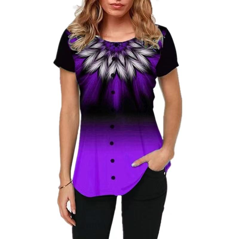 

Летний топ с круглым вырезом и принтом в стиле градиента, модные повседневные женские футболки с короткими рукавами 4XL