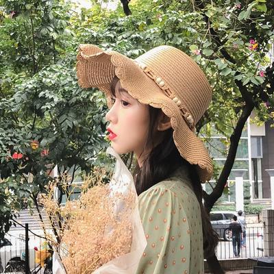 Wave Edge Straw Hat Women's Big Eaves Summer Vacation Seaside Travel Sun Protection Sun Hat Casual Versatile Hat