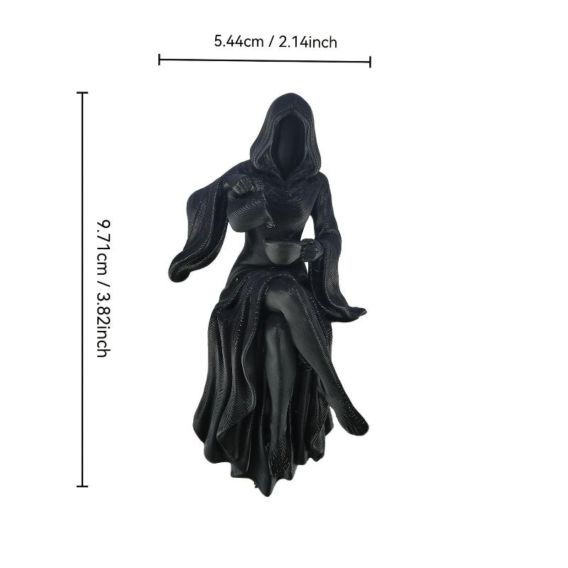 Female Grim Reaper Resin Statue Gothic Sitting Sculpture With Scythe Dark Aesthetic Decor For Home Office And Bookshelf