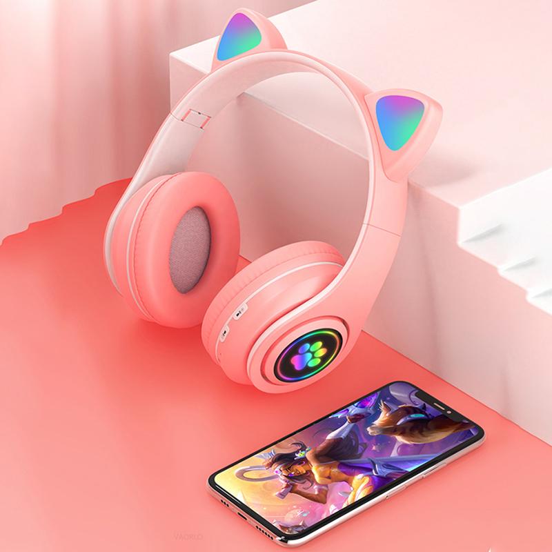 CVC6.0 Wireless Headphone Cute Cat Ear Earphones Low Latency HiFi Stereo Music With Microphone Headset Glowing For Children