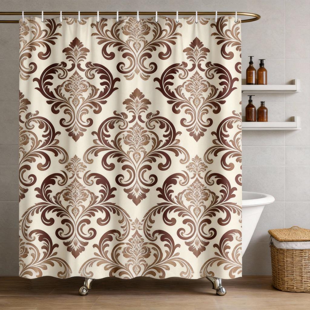 Color Block Plaid Shower Curtain Navy, Coral & Beige Grid Design, Modern Minimalist Pattern for Contemporary Bathroom Decor