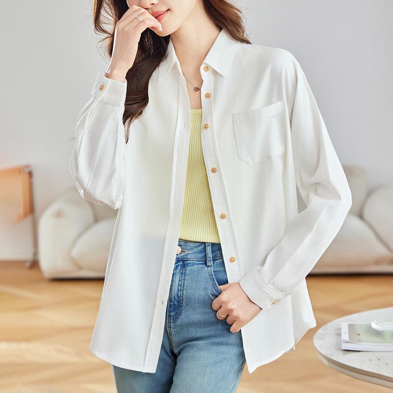 Green Shirt Women's Long-sleeved Spring Dress New Medium and Long Top Loose Casual Shirt