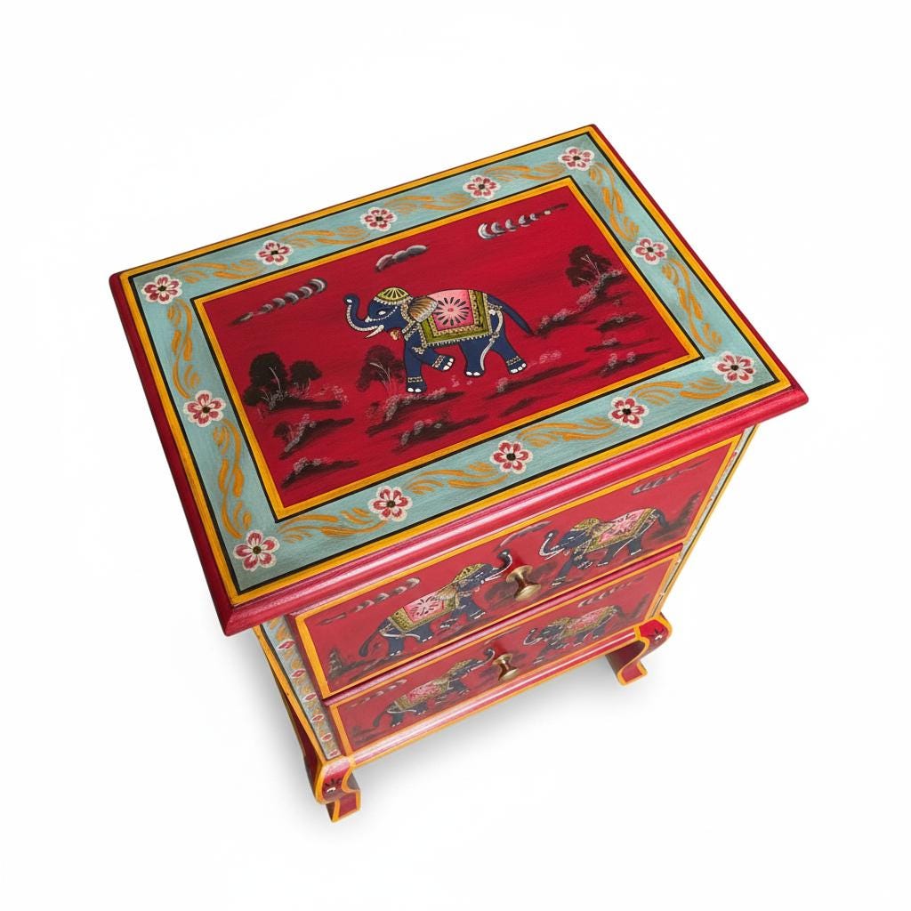 Wood Bedside, Storage Desk Drawer Cabinet Decor Furniture | Indian Elephant Nightstand dressers, Cupboard Side Chest Decor Furniture Storage