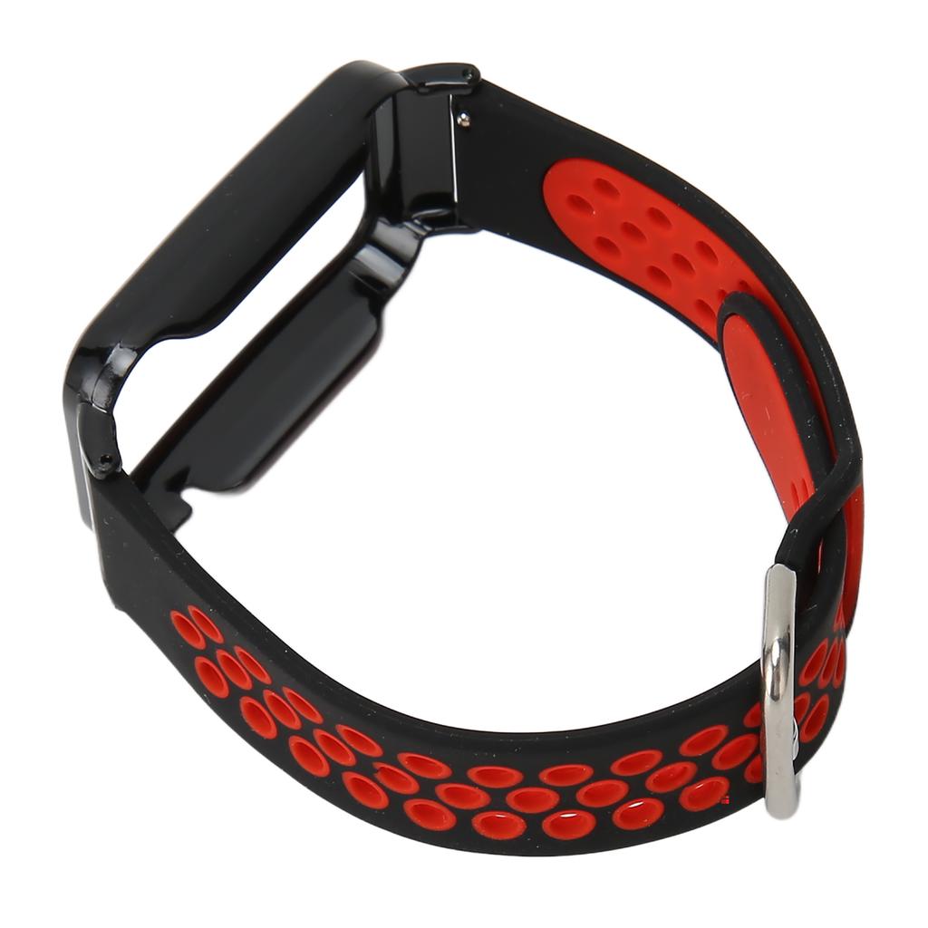 Breathable Silicone Watch Strap Band with Protective Bumper Case Accessory Fit for Mi Band 7 Pro Black Red and Black