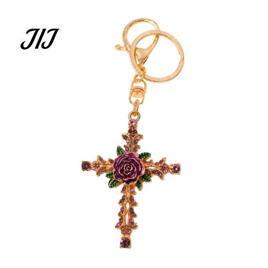 Zinc Alloy Keychain Retro Rhinestone Rose Keychain, Golden Plated Key Ring for Purse Charm Men Women, Pendant Handbags Backpacks Decoration