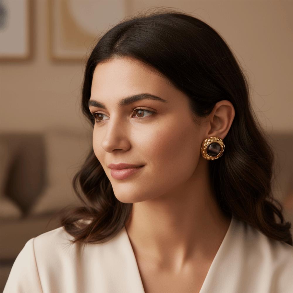 Stainless Steel Flower Earrings Oblate Shape Round Earrings Fashion Opal Earrings  Party