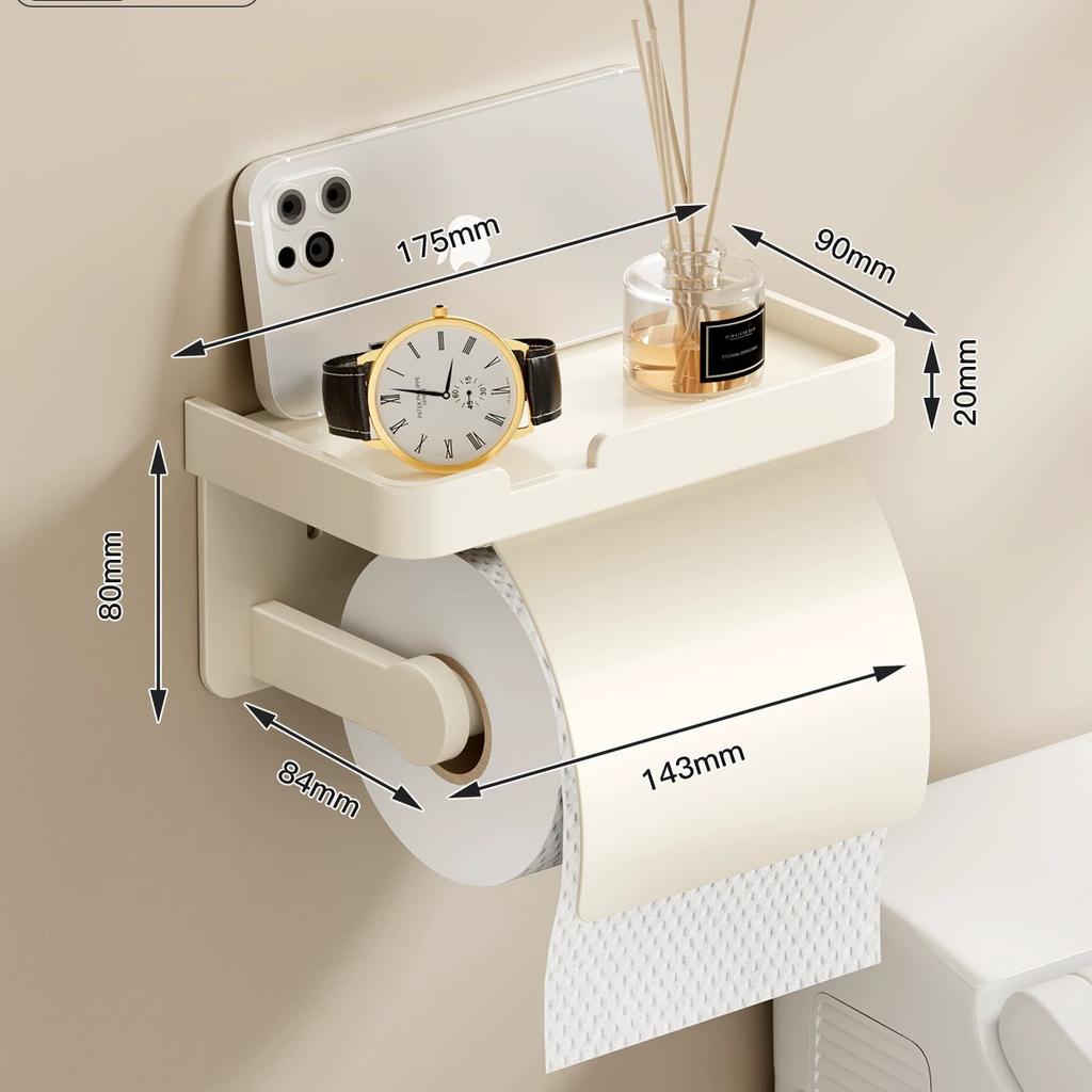 Gray Toilet Paper Holder with shelf Aluminum Black Tissue Paper Holder Milk Cream Paper Roll Holder With Phone Storage Shelf