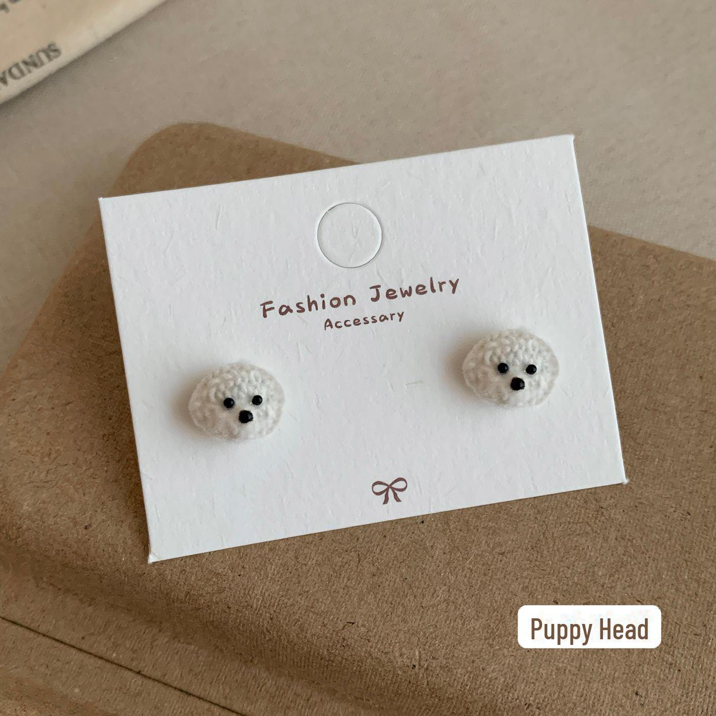 

Изысканные белые серьги в виде щенка бишона — милый трехмерный мультяшный дизайн, идеально подходит для осени и зимы