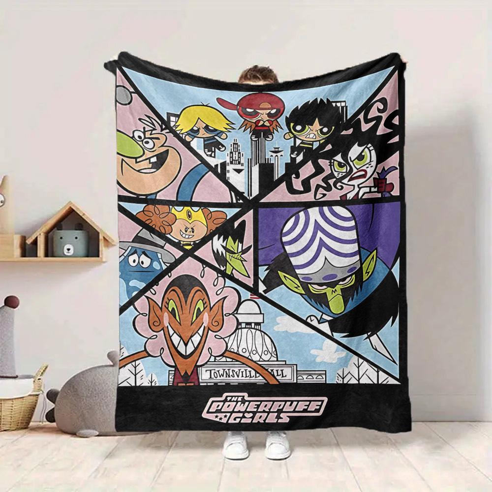 1pc Powerpuff Girls Cozy Print Blanket Lightweight Warm Flannel Throw Blanket For Sofa, Bed, Living Room