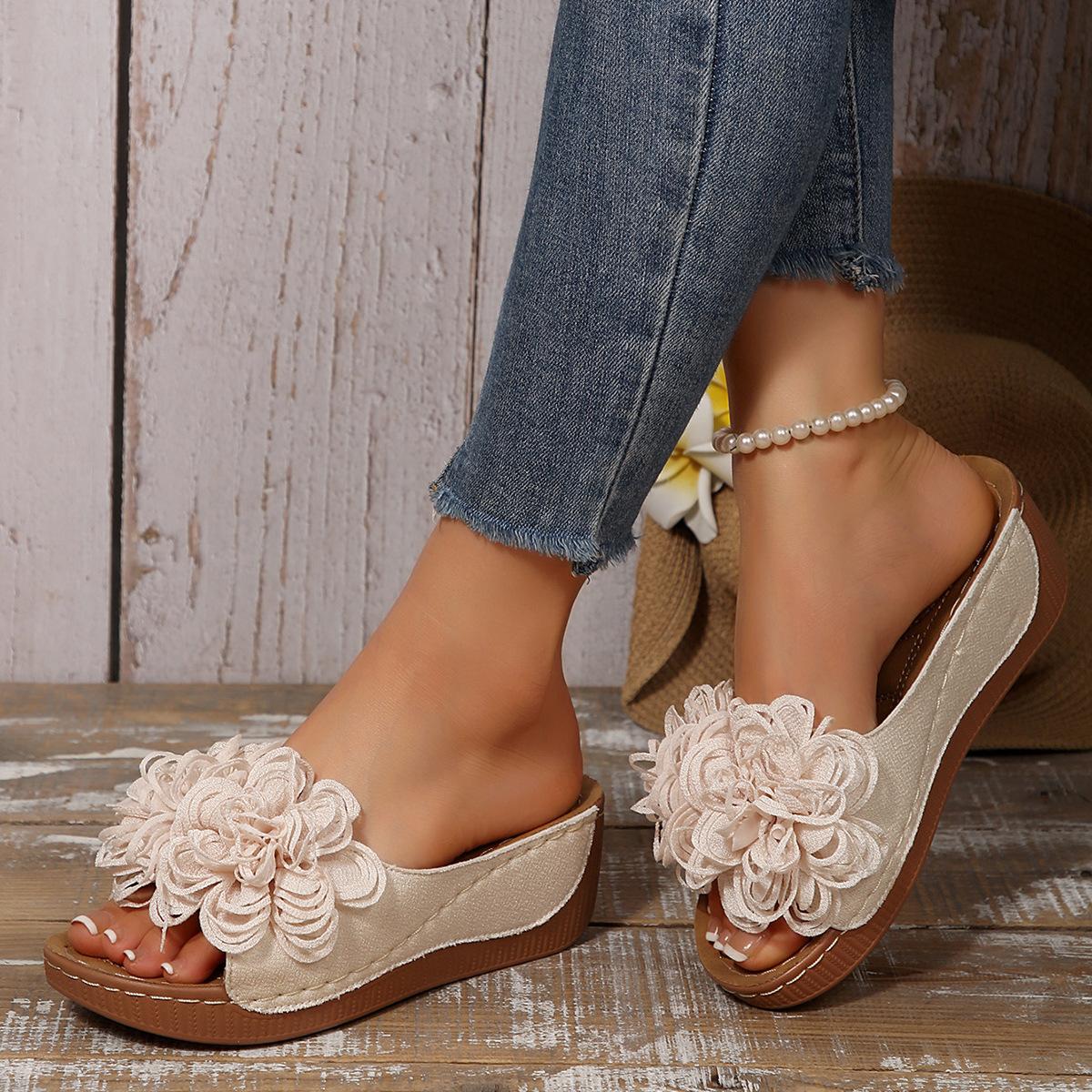 Повседневная обувь Толстоподошёпные шлёпанцы на одной линии Новые шлёпанцы на танкетке Пляжные шлёпанцы 36 бежевый