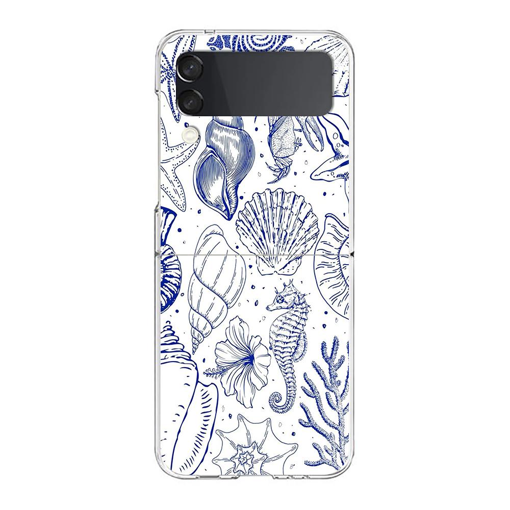 Phone Case For Samsung Galaxy Z Flip 3 4 5 Hard Folding Clear PC Bumper For Samsung Z Flip 6 Back Cover Blue Ocean Animals