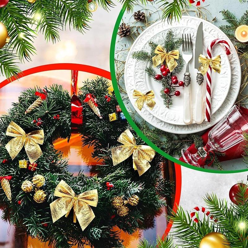 12/24/36 Stücke Weihnachtsschleife Rot Gold Mini Weihnachtsbaum Bowknot für Heimdekoration Hochzeitsdeko Navidad Neujahrsparty DIY Geschenk