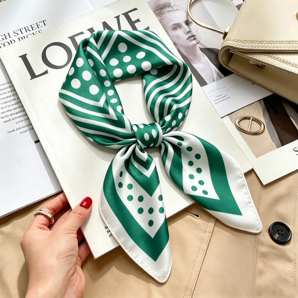 Commuter elegant flower silk scarf women's contrasting color retro printing satin scarf shirt with multi-purpose decorative small scarf