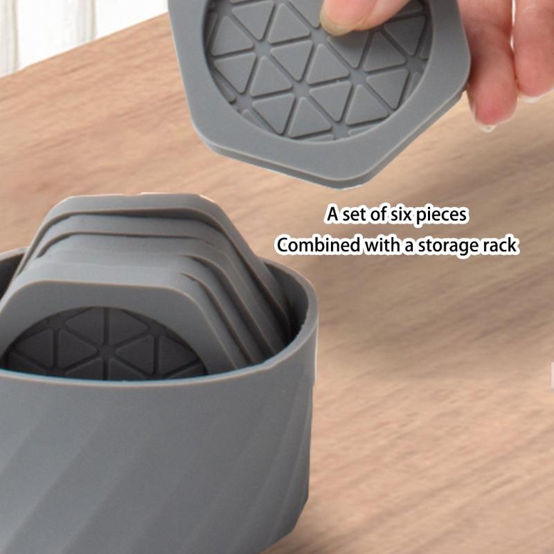 Reusable Heat Resistant Coaster Hexagonal Shape Antislip Design Drink Cup Mats Includes Compacts Holder For Kitchen Desk