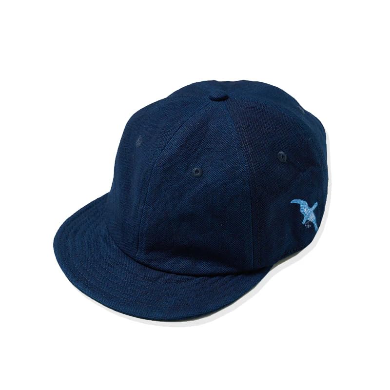 [karaku] [Indigo dye series] Cotton linen ball cap with toucan embroidery