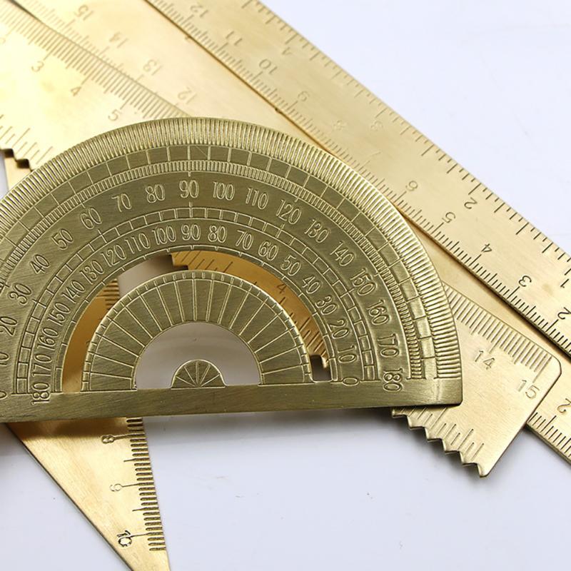 Retro Brass Ruler Triangle Ruler Protractor Caliper Wave Ruler Stationery Accessories For School