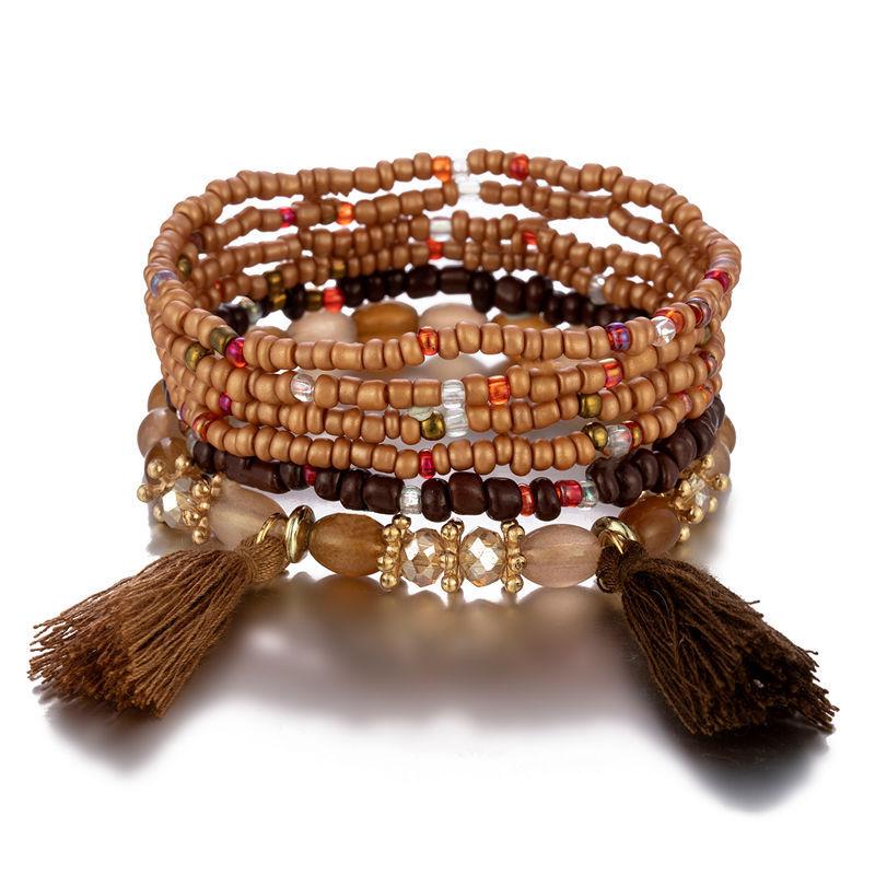 

6Pcs Bohemian Beaded Bracelet Set For Women Tassels Charm Colourful Seed Beads Chain Bangle Female Boho Ethnic Jewelry