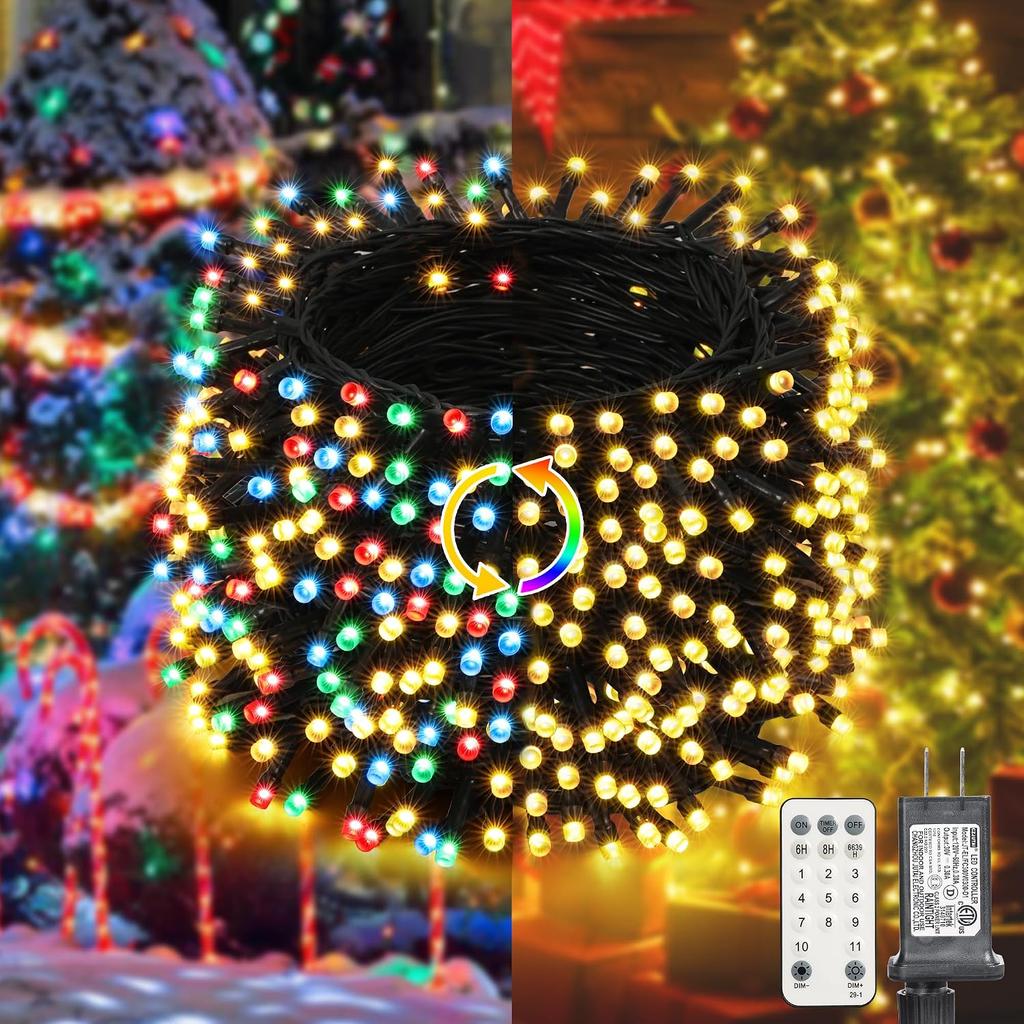 LYHOPE Christmas Lights, 98.4ft 300 LED Christmas Fairy Lights, Warm White & Multi Color Changing String Lights, with Remote 11 Modes 30V Xmas Tree