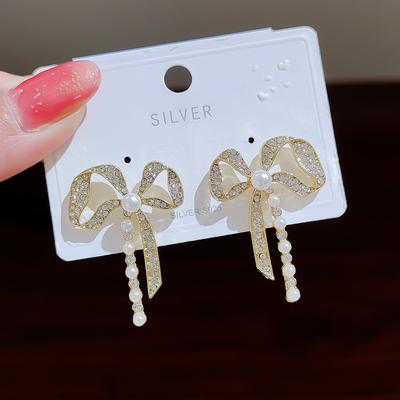 Boucles d'oreilles en perles de mode coréenne pour femmes, élégantes, avec nœud papillon, bijoux de fête de mariage, cadeaux