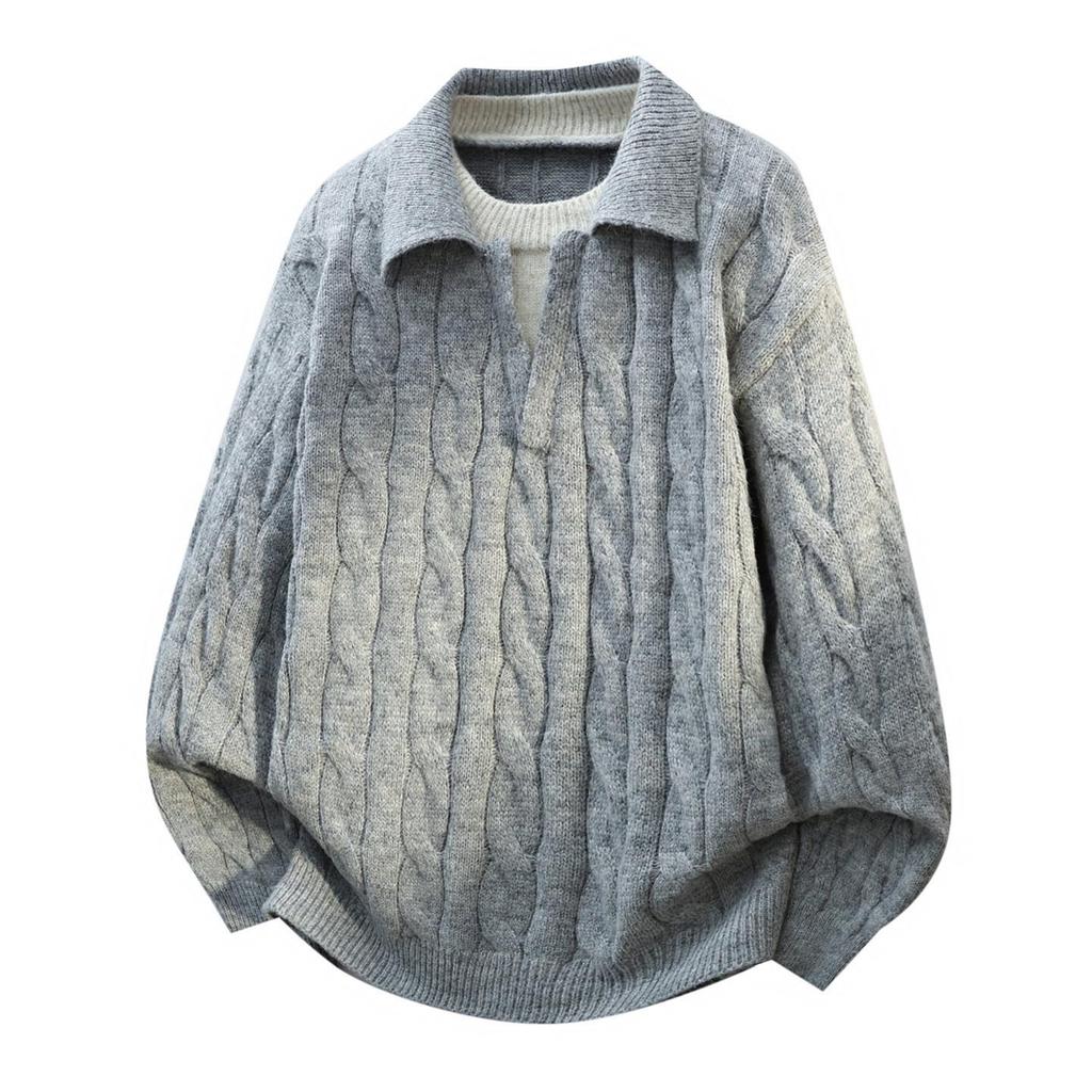 Men's French Retro Cable Knit Sweater - Autumn/Winter Two-Piece, Loose Lapel Style