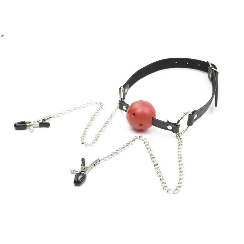 Faux Leather Choker Collar with Nipple Breast Clamp Clip Chain Couple Funny and Interesting Adult Games SM Sex Toys for