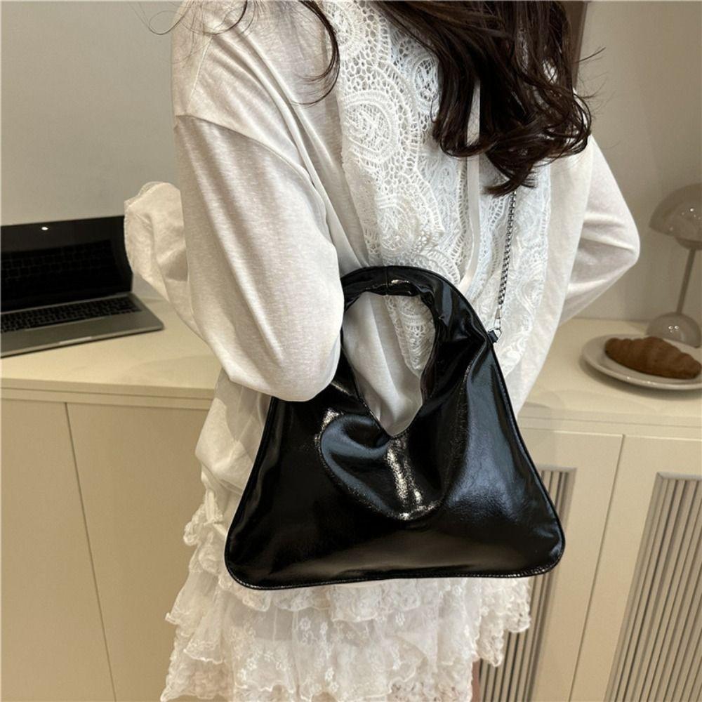 Vintage Solid Color PU Leather Shoulder Bag Versatile Chain Cross Body Bag Commuting Casual Women's Handbag Daily
