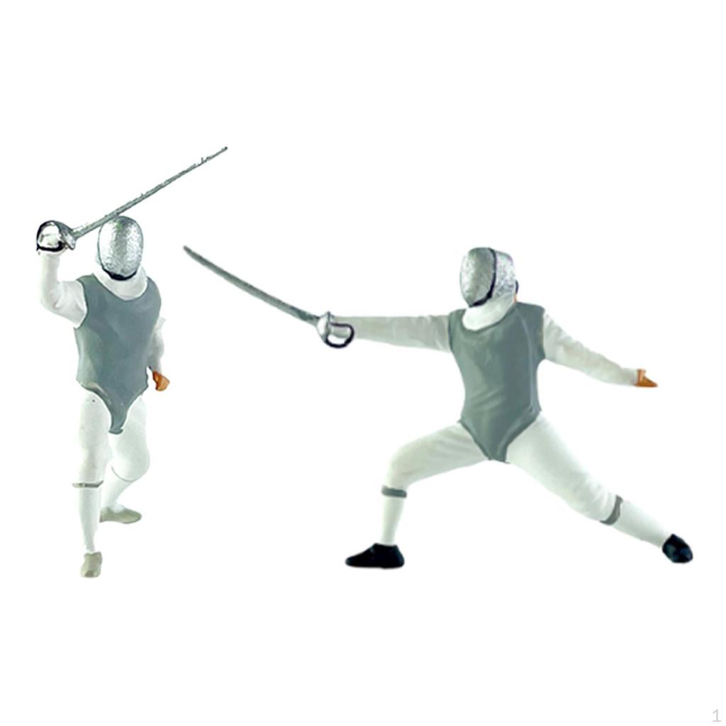 2 1/64 Maßstab Realistische Miniatur Fechter Figuren Szenenzubehör Handbemalte Harzdekoration