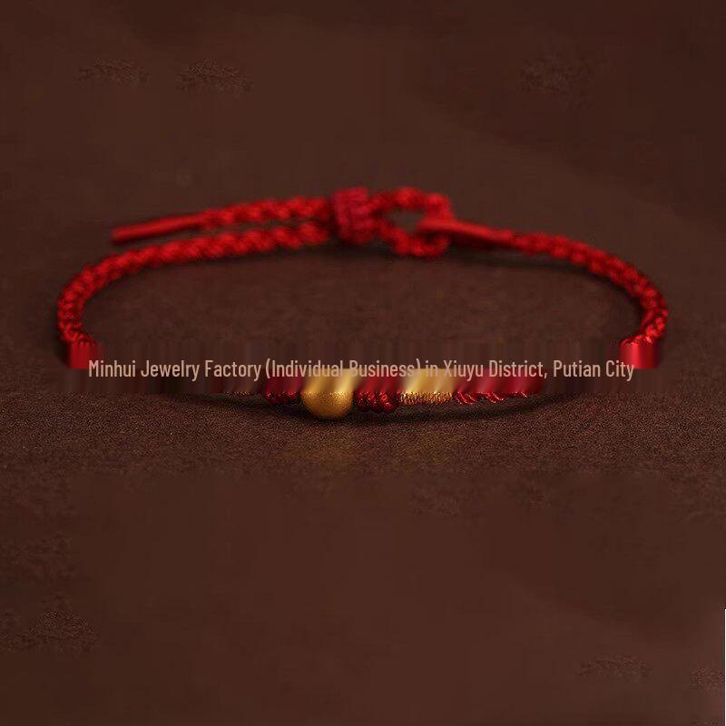 Year of the Horse Gold Wealth Bracelet with Pixiu, Clover Charm, and Red Rope