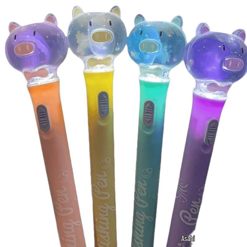Luminous Jellyfish Light-Up Pen with Real Specimen - Cute Student Stationery Featuring Piggy and Bear Designs