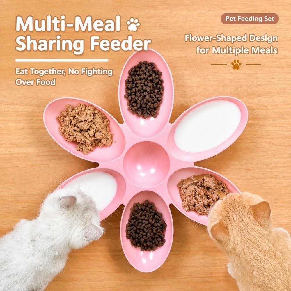 Multi-Compartment Cat Food Bowl 6-Petal Flower Feeding Dish Upgrade Pet Food Bowl  Cat Dog