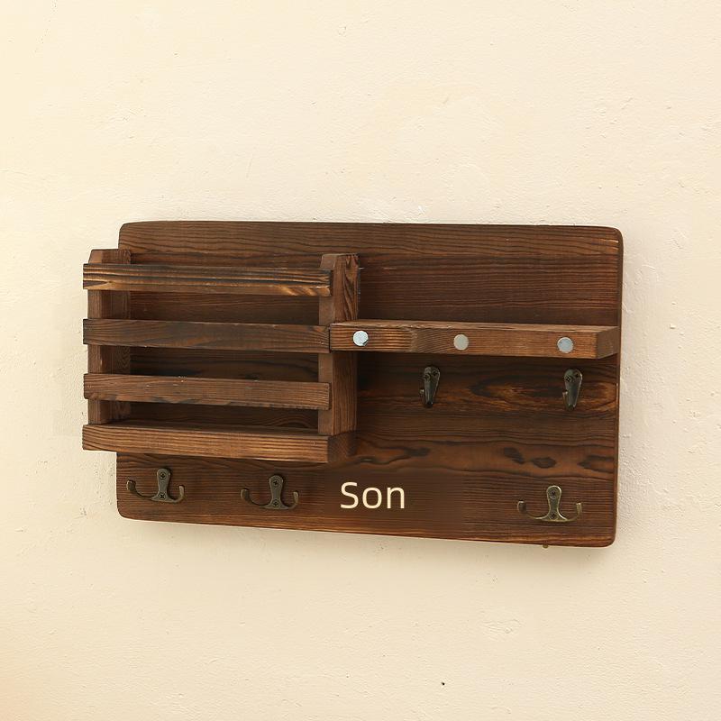Solid Wood Wall-Mounted Retro Storage Shelf and Home Decor Organizer