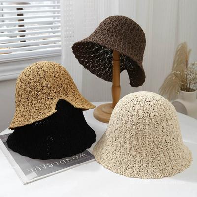 Hat Women's Summer Bucket Hat Outdoor Travel Sunscreen Hat Woven Hollow Sunshade Casual Versatile Washbasin Hat