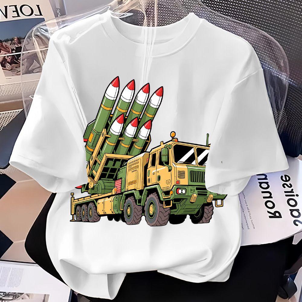 

Boy s Loose Anti-aircraft Missile Launch Vehicle Jacket for Summer Children s Casual Short-sleeved Pure Cotton T-shirt 100
