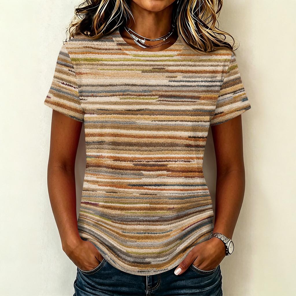 Women's Casual Pullover T-Shirt Short Sleeve Crew Neck Geometric Print Top Lightweight Comfortable Fit for Everyday Wear