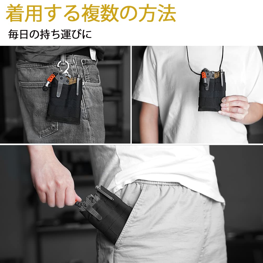 VIPERADE VE9 Pocket EDC Pocket Organizer with DIY Patch Nylon EDC Pouch with 3 Tool Storage Pockets for Everyday Carry Organizer, Men's Area, (Black)