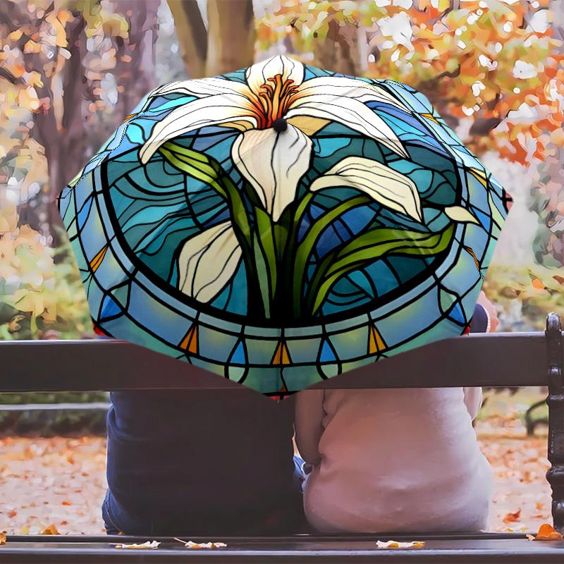 Blumenkunst-Thema Automatischer Regenschirm Kompaktes 8-Rippen-Design Stabile Konstruktion Langlebiger Regenschirm Stilvolles Accessoire