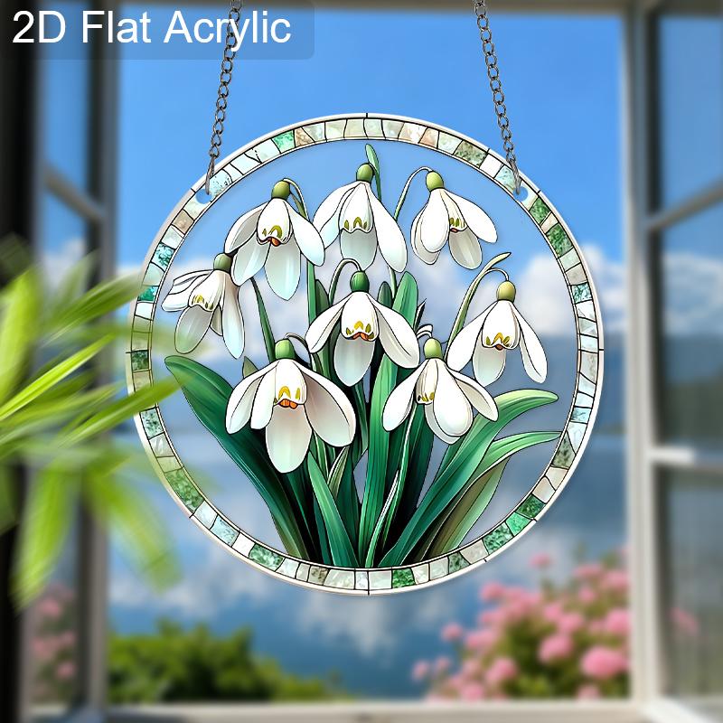 Acrylic Snowdrop Flowers Suncatcher, Stained Glass Style Window Hanging Ornament for Floral and Nature Lovers