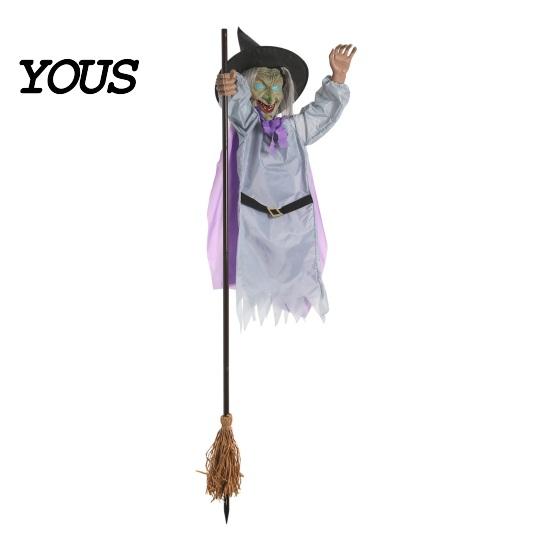 Premium Halloween Decoration Materials Animated Witch Decoration, Sound Activated Lighted Haunted House Prop, Hanging Ornament Creepy Flying