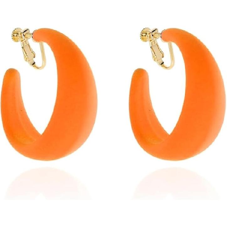 Chunky Clip On Hoop Earrings for Women Detachable Wide Statement Earring Non Pierced 80s 90s Fashion Accessories Vintage Neon Party Jewelry Outfit