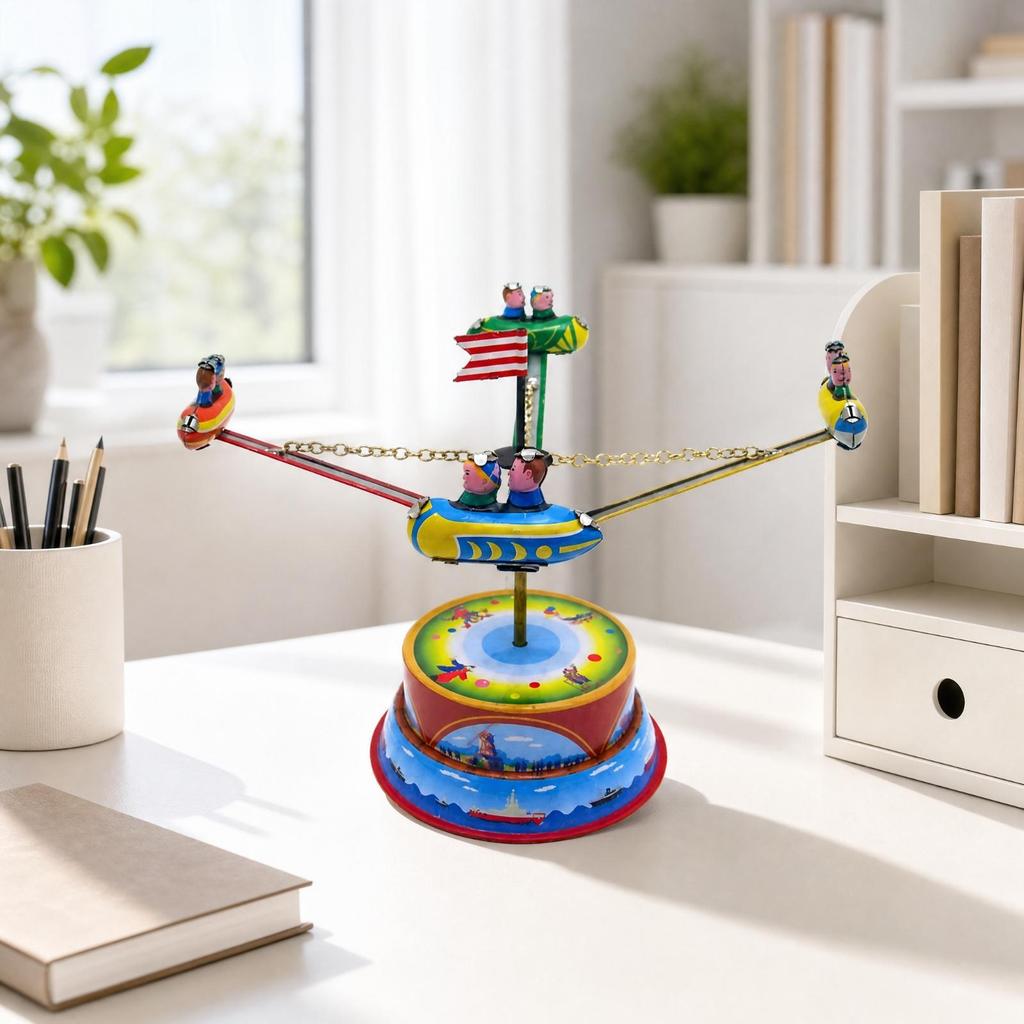 Roundabouts Toy with Spaceships Cars Nostalgic Rotating Ride Collectible Interactive for Collectors,