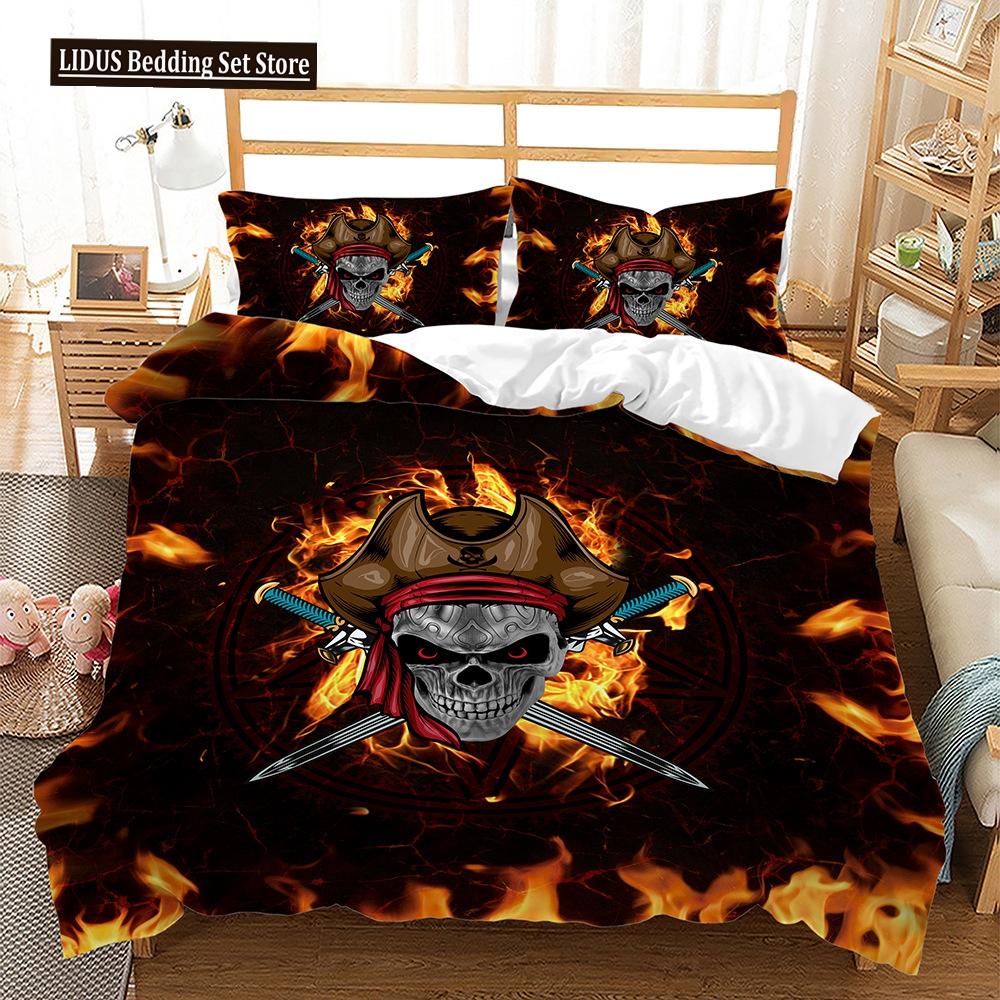 Skull Duvet Cover Set Butterfly Pattern Dark Purple Background King Queen Size For Kids Boys Girls Bedding Set With Pillowcases