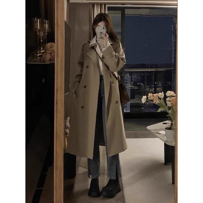 Windbreaker Coat Women's New Spring and Autumn British Style Mid-length Small Khaki Coat