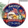 2D Flat Retro Round Aluminum Wall Decor, 250th Independence Day Eagle & Fireworks Design, Indoor Outdoor Hanging Plaque, Commemorative Home Gift