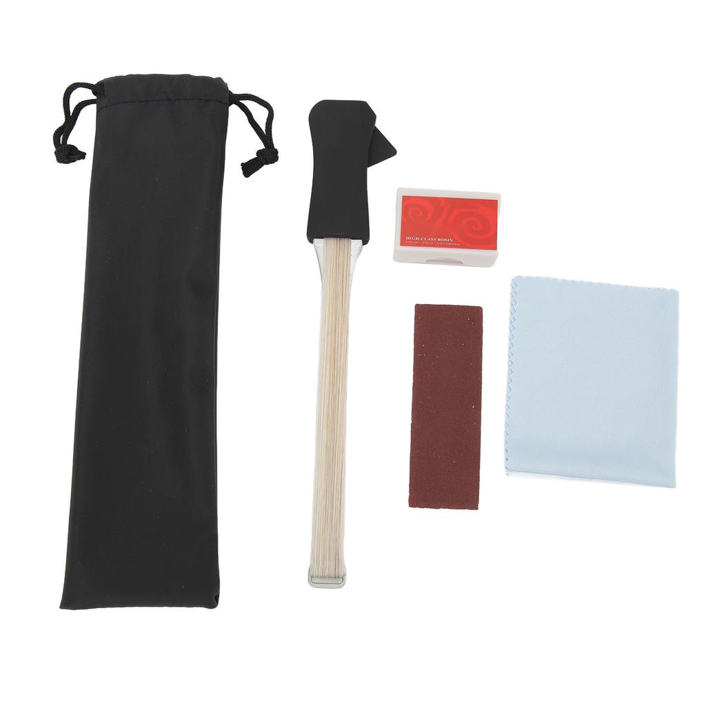 Smyczek do gitary dwustronny z włosia końskiego Uniwersalny smyczek do gry na gitarze z woreczkiem do przechowywania pyłu kalafonii i papieru ściernego